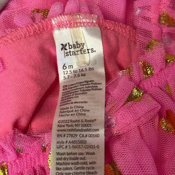 Baby Starters Pink Gold Heart Tulle Dress w/ Bow 6M NWT - Picture 6 of 9
